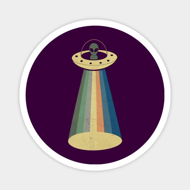 Vintage Alien UFO Abduction Retro Magnet by JohnnyxPrint